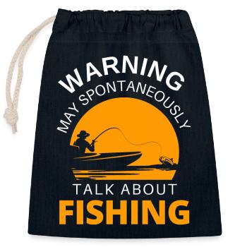 Pêche. J’adore parler de pêche. - Sac cadeau en coton avec cordon (25 x 30 cm) - bleu marine - Devant