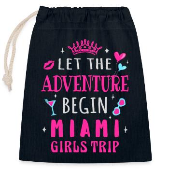 Girls Trip Miami, Let the adventure begin - Closable cotton gift bag (25x30cm) - navy - Front