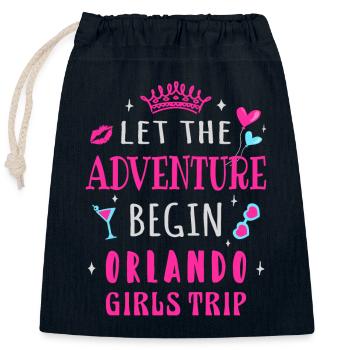 Girls Trip Orlando, Let the adventure begin - Closable cotton gift bag (25x30cm) - navy - Front