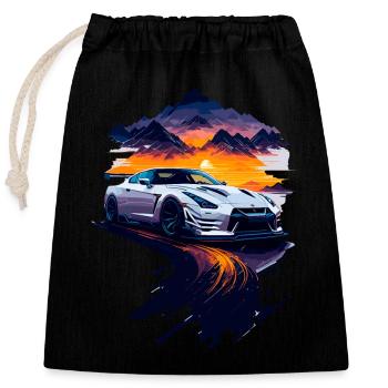 Voiture de sport - Sac cadeau en coton avec cordon (25 x 30 cm) - noir - Devant