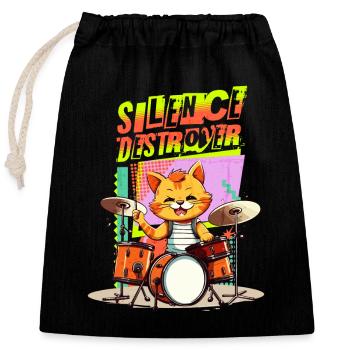 Schlagzeug Drums Silence Destroyer Katze Lustig - Verschließbarer Geschenkbeutel aus Baumwolle (25x30cm) - Schwarz - Vorne