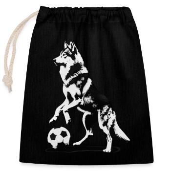 Wolf joue au football à Wolfsburg - Sac cadeau en coton avec cordon (25 x 30 cm) - noir - Devant