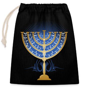 chandelier de Hanoukka doré avec des rayons bleus - Sac cadeau en coton avec cordon (25 x 30 cm) - noir - Devant