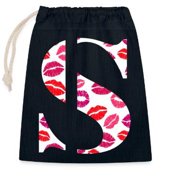 Lettre s bisous - Sac cadeau en coton avec cordon (25 x 30 cm) - bleu marine - Devant
