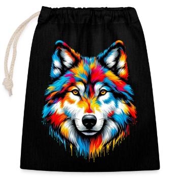 Loup - Sac cadeau en coton avec cordon (25 x 30 cm) - noir - Devant