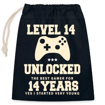 Level 14 Vintage-Retro-Jubiläum - Verschließbarer Geschenkbeutel aus Baumwolle (25x30cm) - Navy - Vorne