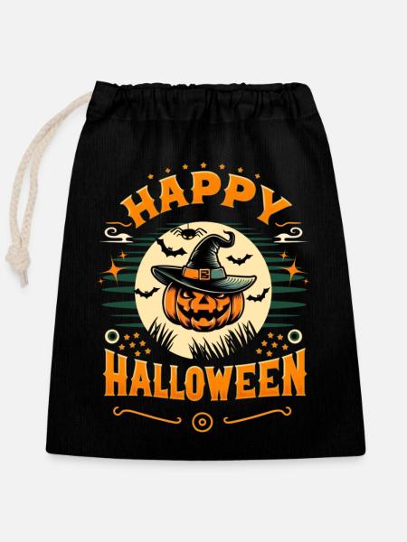 Fröhliches Halloween - Verschließbarer Geschenkbeutel aus Baumwolle (25x30cm) - Schwarz