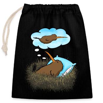 Kiwi oiseau rêvant - Sac cadeau en coton avec cordon (25 x 30 cm) - noir - Devant