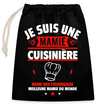 mamie cuisinière,Cadeau fête des grands-mères - Sac cadeau en coton avec cordon (25 x 30 cm) - noir - Devant