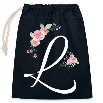 Letter l flowers - Closable cotton gift bag (25x30cm) - navy - Front