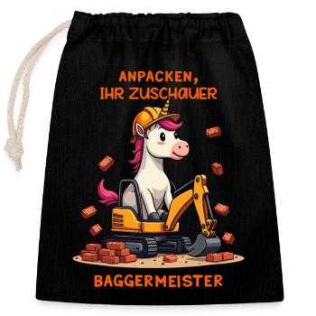 Maître excavatrice licorne - Sac cadeau en coton avec cordon (25 x 30 cm) - noir - Devant
