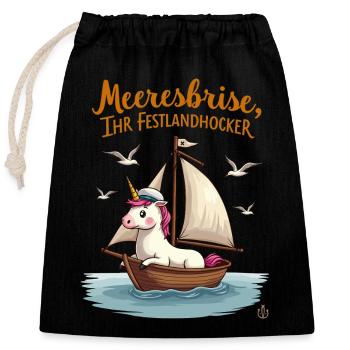 Segel Einhorn Ahoi ! - Verschließbarer Geschenkbeutel aus Baumwolle (25x30cm) - Schwarz - Vorne