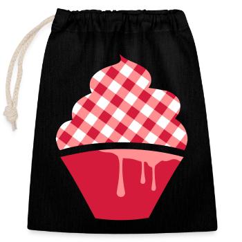 Stilisierter Cupcake mit Karo-Topping - Verschließbarer Geschenkbeutel aus Baumwolle (25x30cm) - Schwarz - Vorne