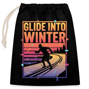Langlauf Glide Into Winter Neon Retro - Verschließbarer Geschenkbeutel aus Baumwolle (25x30cm) - Schwarz - Vorne