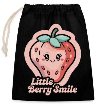 Little Berry Smile - Erdbeere - Verschließbarer Geschenkbeutel aus Baumwolle (25x30cm) - Schwarz - Vorne