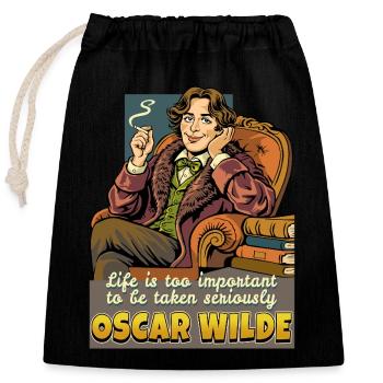 Oscar Wilde Life - Verschließbarer Geschenkbeutel aus Baumwolle (25x30cm) - Schwarz - Vorne