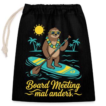Stand Up Paddling Faultier - Verschließbarer Geschenkbeutel aus Baumwolle (25x30cm) - Schwarz - Vorne