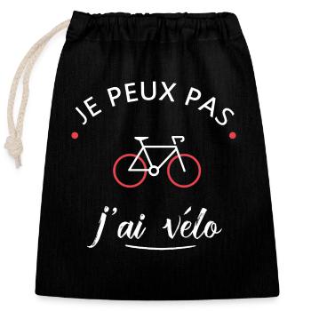 je peux pas j ai vélo - Sac cadeau en coton avec cordon (25 x 30 cm) - noir - Devant