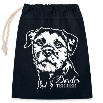 BORDER TERRIER Chien Portrait Chien Chiens Wilsigns - Sac cadeau en coton avec cordon (25 x 30 cm) - bleu marine - Devant
