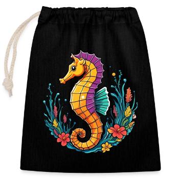 Sea horse - Closable cotton gift bag (25x30cm) - black - Front