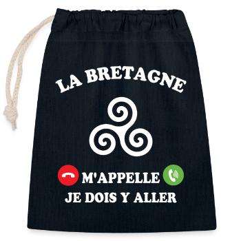 La bretagne m'appelle humour breton homme - Sac cadeau en coton avec cordon (25 x 30 cm) - bleu marine - Devant