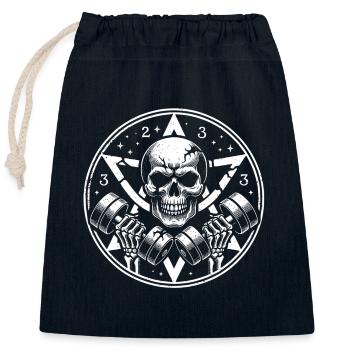 Entraînement de musculation avec haltère crâne et pentagramme - Sac cadeau en coton avec cordon (25 x 30 cm) - bleu marine - Devant
