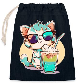 Chat sur la plage - Sac cadeau en coton avec cordon (25 x 30 cm) - bleu marine - Devant