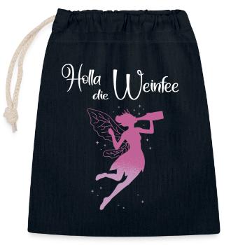 Weißwein Rotwein JGA Vino Wein - Holla die Weinfee - Verschließbarer Geschenkbeutel aus Baumwolle (25x30cm) - Navy - Vorne