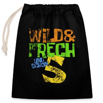 Wild & frech und schon 5 Geburtstag Geschenk - Verschließbarer Geschenkbeutel aus Baumwolle (25x30cm) - Schwarz - Vorne
