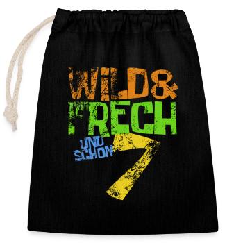 Wild & frech und schon 7 Geburtstag Geschenk - Verschließbarer Geschenkbeutel aus Baumwolle (25x30cm) - Schwarz - Vorne