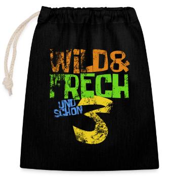 Wild & frech und schon 3 Geburtstag Geschenk - Verschließbarer Geschenkbeutel aus Baumwolle (25x30cm) - Schwarz - Vorne