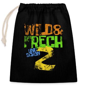 Wild & frech und schon 2 Geburtstag Geschenk - Verschließbarer Geschenkbeutel aus Baumwolle (25x30cm) - Schwarz - Vorne