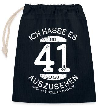 Ich hasse es mit 41 so gut auszusehen - Spruch - Verschließbarer Geschenkbeutel aus Baumwolle (25x30cm) - Navy - Vorne