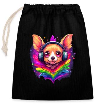 Rainbow Flag Chihuahua Pride Dog Colorful Love - Closable cotton gift bag (25x30cm) - black - Front