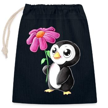 Putziger Comic Pinguin - Verschließbarer Geschenkbeutel aus Baumwolle (25x30cm) - Navy - Vorne