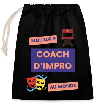 Meilleur-e coach d'impro au monde (inclusif) - Sac cadeau en coton avec cordon (25 x 30 cm) - noir - Devant