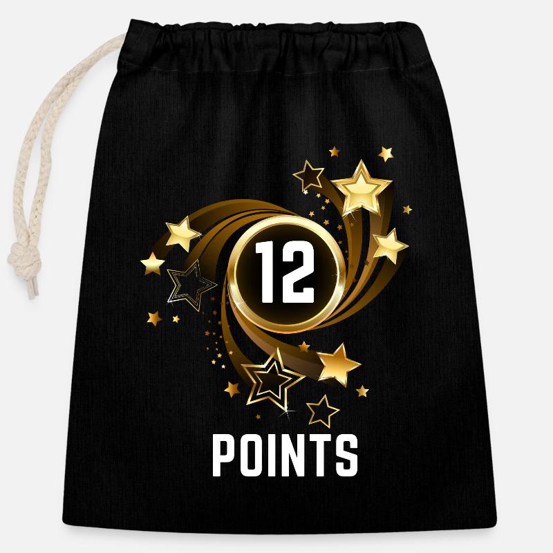Eurovision 12 points Suisse 2025 - Sac cadeau en coton avec cordon (25 x 30 cm) - noir