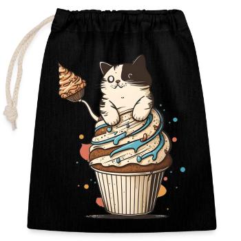 Chat Cupcake - Sac cadeau en coton avec cordon (25 x 30 cm) - noir - Devant