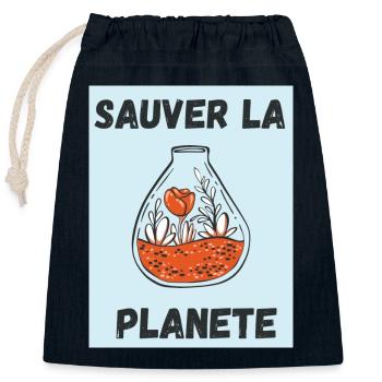 PLANETE. JOUR DE LA TERRE. ECOLOGIE. PLANET. VEGAN - Sac cadeau en coton avec cordon (25 x 30 cm) - bleu marine - Devant