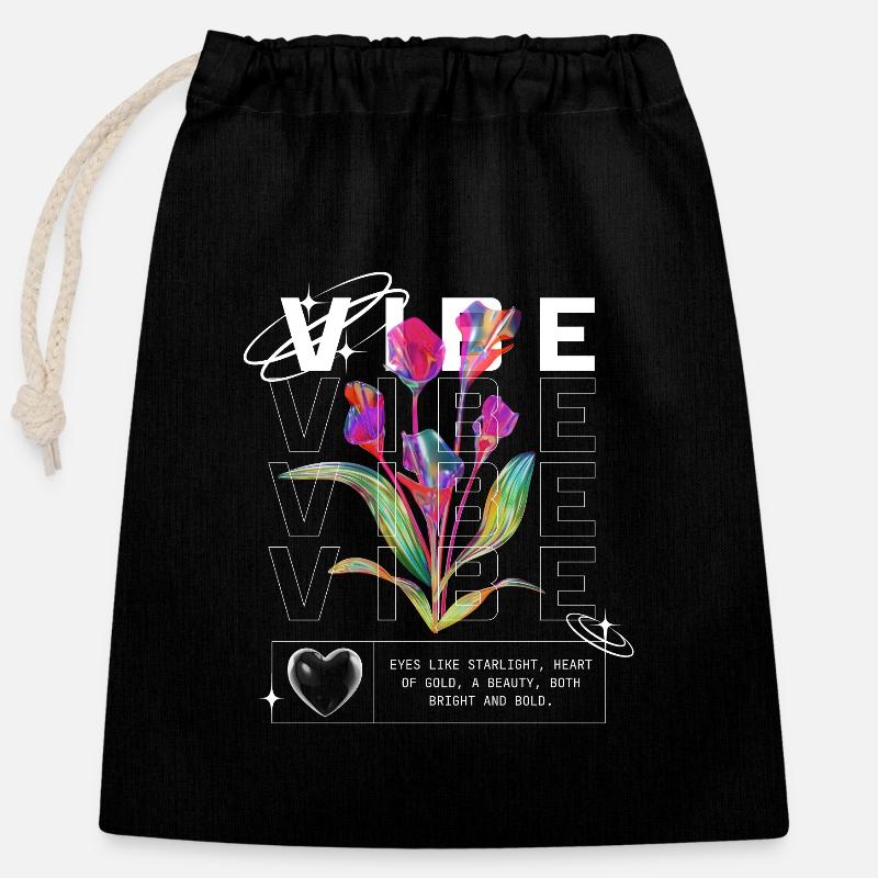 She Has A Vibe - Closable cotton gift bag (25x30cm) - black