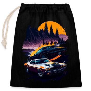 Voiture de sport classique - Sac cadeau en coton avec cordon (25 x 30 cm) - noir - Devant