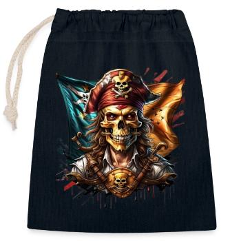 Pirate - Sac cadeau en coton avec cordon (25 x 30 cm) - bleu marine - Devant
