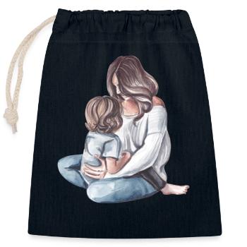 Mutter und Kind - Verschließbarer Geschenkbeutel aus Baumwolle (25x30cm) - Navy - Vorne