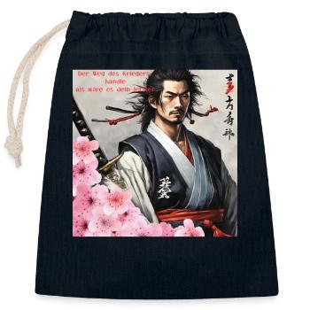 Japanese Samurai Warrior Church Blossoms - Closable cotton gift bag (25x30cm) - navy - Front