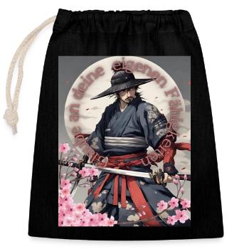 Samurai Krieger Schwertkämpfer Kirchblüten - Verschließbarer Geschenkbeutel aus Baumwolle (25x30cm) - Schwarz - Vorne