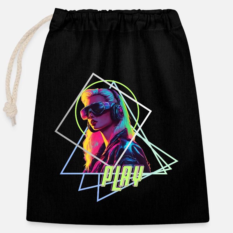 Synth Play - Closable cotton gift bag (25x30cm) - black