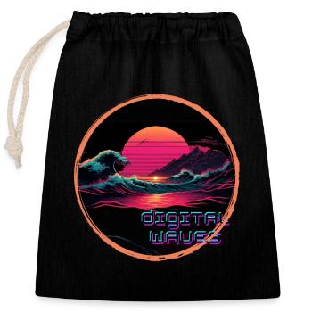 Digital Waves - Closable cotton gift bag (25x30cm) - black - Front