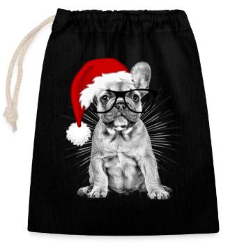 Bouledogue français Chien de Noël Chiens - Sac cadeau en coton avec cordon (25 x 30 cm) - noir - Devant