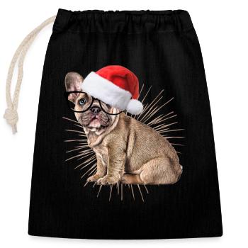 Bouledogue français Chien de Noël Chiens - Sac cadeau en coton avec cordon (25 x 30 cm) - noir - Devant