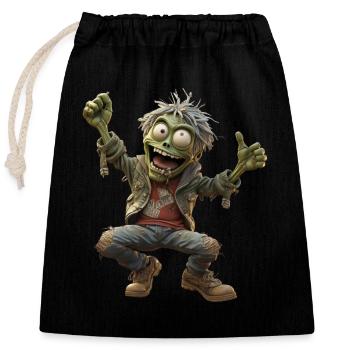 Marvin the green cheerful zombie - Closable cotton gift bag (25x30cm) - black - Front